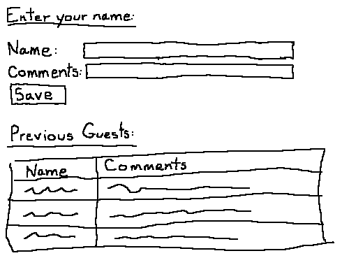 Hand-drawn sketch of screen layout